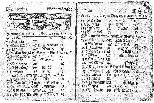 Swedish Almanac from February 1712